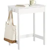 SoBuy Kompakter Schreibtisch Computertisch mit 1 Schublade und 2 Haken Kleiner Tisch Arbeitstisch PC Tisch Möbel Weiß 60x77x40cm FWT43-W