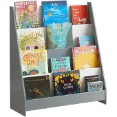 SoBuy Bücherregal Kinder Montessori Kinderregal mit 4 Ablagefächern Regal Kinderzimmer Spielzeug Aufbewahrung Büchergestell Hängefächerregal Grau 80x88x30cm