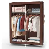 Intirilife Faltschrank 108x45x170 cm in BIBER BRAUN - Schrank mit Reißverschluss aus Stoff Kleiderschrank mit Kleiderstange, Seitentasche und Fächern - Camping Garderobe Textil Steckschrank