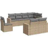 vidaXL 8-tlg. Garten-Sofagarnitur mit Kissen Beige Poly Rattan