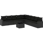 vidaXL 10-tlg. Garten-Sofagarnitur mit Kissen Schwarz Poly Rattan