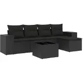vidaXL 6-tlg. Garten-Sofagarnitur mit Kissen Schwarz Poly Rattan