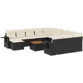 vidaXL 13-tlg. Garten-Sofagarnitur mit Kissen Schwarz Poly Rattan