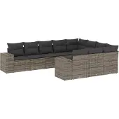 vidaXL 10-tlg. Garten-Sofagarnitur mit Kissen Grau Poly Rattan