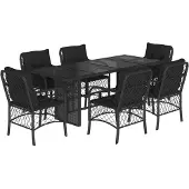 vidaXL 7-tlg. Garten-Essgruppe mit Kissen Schwarz Poly Rattan
