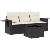 vidaXL 4-tlg. Garten-Sofagarnitur mit Kissen Schwarz Poly Rattan