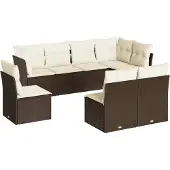 vidaXL 8-tlg. Garten-Sofagarnitur mit Kissen Braun Poly Rattan