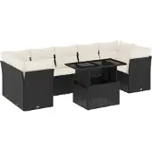 vidaXL 8-tlg. Garten-Sofagarnitur mit Kissen Schwarz Poly Rattan