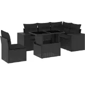 vidaXL 6-tlg. Garten-Sofagarnitur mit Kissen Schwarz Poly Rattan
