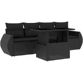vidaXL 5-tlg. Garten-Sofagarnitur mit Kissen Schwarz Poly Rattan