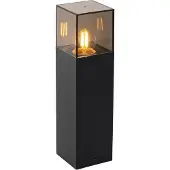 QAZQA - Modern Stehende Außenleuchte I Sockelleuchte schwarz mit Rauchglas 30 cm - Dänemark I Außenbeleuchtung - Aluminium Rechteckig - LED geeignet E27