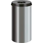 V-Part Feuerlöschender Papierkorb Edelstahl 50 Liter - Edelstahl, Schwarz