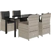 vidaXL 5-tlg. Garten-Essgruppe mit Kissen Hellgrau Poly Rattan