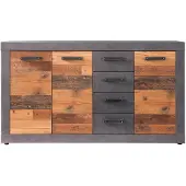 Ebuy24 Indy Kommode 3 Türen, 4 Schubladen grau Eiche Nachbildung, Old Wood Nachbildung.