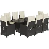 vidaXL 9-tlg. Garten-Essgruppe mit Kissen Schwarz Poly Rattan
