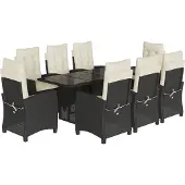 vidaXL 9-tlg. Garten-Essgruppe mit Kissen Schwarz Poly Rattan