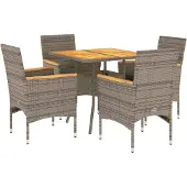 vidaXL 5-tlg. Garten-Essgruppe mit Kissen Grau Poly Rattan Akazie