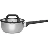 Maku Edelstahl Kochtopf Ø 16 cm 1,4 L mit Ausguss und Glasdeckel Induktionsgeeignet