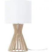 Beliani Tischlampe Weiß Holz 37 cm runder Stoffschirm Lampenfuß in Gitteroptik Kabel mit Schalter Landhausstil