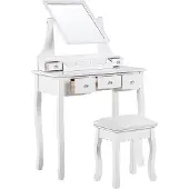 Beliani Schminktisch Weiß 139 x 40 x 80 cm Hocker, Kippbarer Spiegel 4 Schubladen 5 Fächer Schlafzimmer Wohnzimmer Aufbewahrung Kosmetika