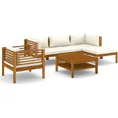 The Living Store 6-tlg. Garten-Lounge-Set mit Creme Kissen Massivholz Akazie