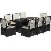 vidaXL 9-tlg. Garten-Essgruppe mit Kissen Schwarz Poly Rattan