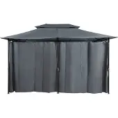 Beliani Garten-Pavillon Grau Stahl mit Dach Seitenwänden rechteckig Gartenzelt Sonnenschutz Vorgarten Gartenausstattung Garten-Möbel Terrassen-Möbel