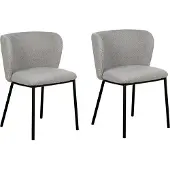 Beliani Set aus 2 Esszimmerstühlen Bouclé Stoff Grau Schwarze Metallbeine Armlose Gebogene Rückenlehne Modernes Design