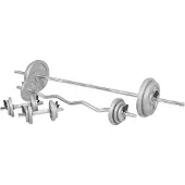 Gorilla Sports Hantelset 108kg - SZ Curlstange 120cm, Langhantel 170cm, 2x Kurzhanteln 30mm, Gewichte 6x1,25kg, 6x2,5kg, 2x5kg, 2x10kg, 2x15kg, 8 Federverschlüsse, Gusseisen, gerändelt - Hantel Set