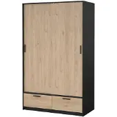 Ebuy24 Line Kleiderschrank 2 Türen 2 Schubladen Nussbaum Nachbildung schwarz matt.