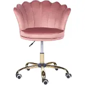 Beliani Bürostuhl Rosa u. Gold Samt Gepolstert Gesteppt Muschelform Höhenverstellbar Drehbar Drehstuhl für Homeoffice Büro Schminktisch