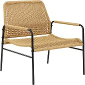 Beliani 2er Set Gartenstühle Natur mit schwarzem Rahmen Rattan Geflecht Metallrahmen modernes Design Outdoor Sitzmöbel