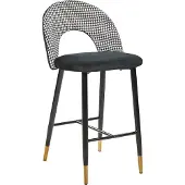 Beliani Barstuhl 2er Set Schwarz-Weiß Samtstoff Kariert mit Schwarz-Goldenen Metallbeinen Fußstütze Glamouröser Look Modern Esszimer Wohnzimmer Küche