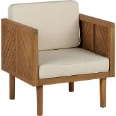 Beliani Lounge Set Hellbraun Akazienholz 5-teilig für 5 Personen mit Auflagen Beige Stoff Couchtisch Fußhocker 3er Sofa 2 Sessel Outdoor Garten
