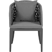 Beliani Gartenmöbel Set Grau Aluminium Tisch 140x80 rechteckig in Steinoptik 4 Stühle mit Armlehnen Auflagen Flechtseil Terrasse Outdoor Möbel