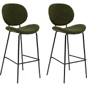Beliani Barstuhl 2er Set Dunkelgrün Bouclé mit Schwarzem Metallgestell Hoher Lehne Fußstütze Retro Design für Esszimmer Küche Bar Wohnzimmer Möbel