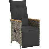 vidaXL Gartensessel Verstellbar mit Kissen Grau Poly Rattan