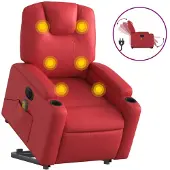 vidaXL Massagesessel mit Aufstehhilfe Elektrisch Rot Kunstleder