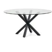 Natur24 Tisch Argo 150 x 150 x 74 cm Glas Stahl Holzoptik