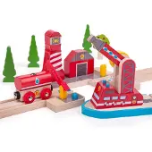 Bigjigs Holz Feuerwehr Rettungsstation Eisenbahn Spielzeug