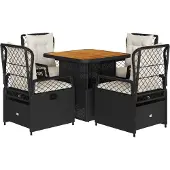 vidaXL 5-tlg. Garten-Essgruppe mit Kissen Schwarz Poly Rattan