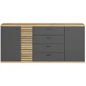 Trendteam Norris WO:Ko.+Fr.Anthrazit Melamin/ Evoke Oak NB mit schwarzen Rillen,Sideboard