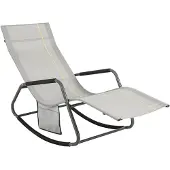 SoBuy Schaukelliege Sonnenliege mit Seitentasche Gartenliege Relaxstuhl Schwungliege für Gärten, Höfe, Strände, Balkone Hellgrau OGS47-HG