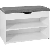 SoBuy Schuhschrank mit gepolstertem Sitz - 2 Einlegeböden -Rural - Max. 120 kg -60 x 30 x 44 cm - Weiß / Grau