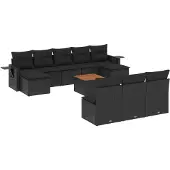 vidaXL 11-tlg. Garten-Sofagarnitur mit Kissen Schwarz Poly Rattan
