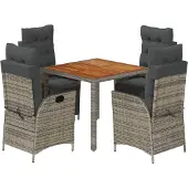 vidaXL 5-tlg. Garten-Essgruppe mit Kissen Grau Poly Rattan