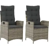 vidaXL Gartensessel mit Kissen 2 Stk. Verstellbar Grau Poly Rattan