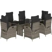 vidaXL 7-tlg. Garten-Essgruppe mit Kissen Grau Poly Rattan