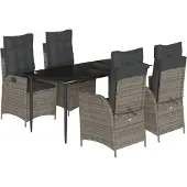 vidaXL 5-tlg. Garten-Essgruppe mit Kissen Grau Poly Rattan