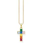 Thomas Sabo Halskette Kreuz Bunte Steine Gold
